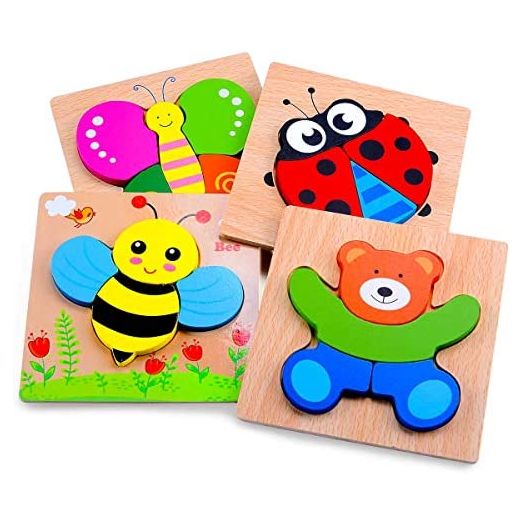 Magifire Playtime Set of 4 Wooden Puzzles: Ladybug, Bear, Bee, and Butterfly