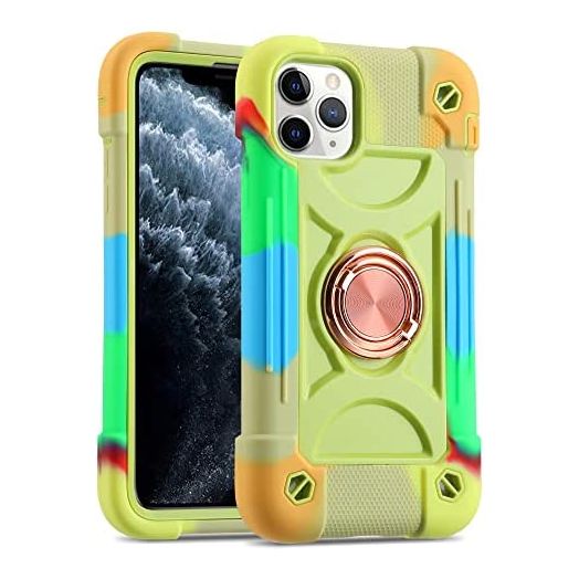 MARKILL Compatible with iPhone 11 Pro Max Case 6.5 Inch with 360°Rotate Ring Stand, Military Grade Drop Protection Full Body Rugged Heavy Duty Case 3 in 1 Protective Durable Cover. (Rainbow Green)