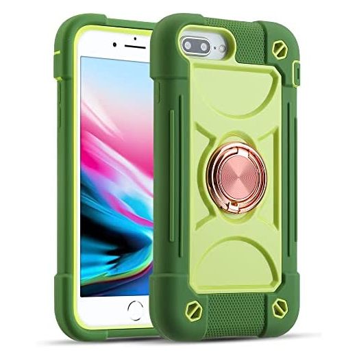 MARKILL Compatible with iPhone 6 Plus/6S Plus Case,iPhone 7 Plus case/iPhone 8 Plus Case 5.5 Inch with Ring Stand, Heavy-Duty Military Grade Shockproof Phone Cover with Magnetic Car Mount. (Avocado)