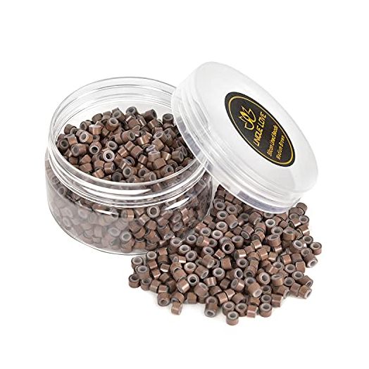 Hair Extension Beads, Brown Microlink Beads with Silicon, 3mm Silicone Rings for Hair Extesions 1000pcs