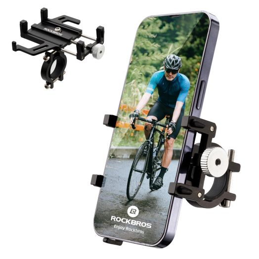 ROCKBROS Bike Phone Mount Holder Motorcycle & Bicycle Handlebar Cell Phone Holder 360° Rotatable Aluminum Phone Clip for iPhone 11 12 13 Pro Max Mini X XR Xs Plus Samsung S21 S20 S10