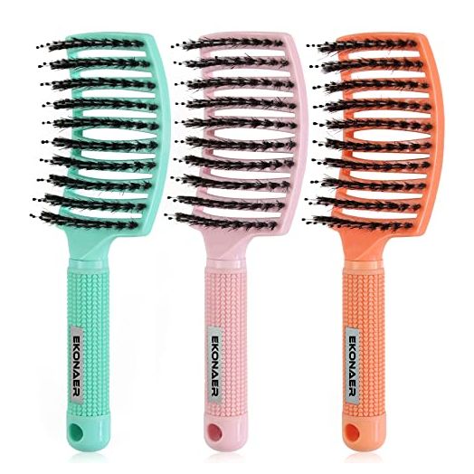 Vented Quick Drying Massage Blow Detangler Brush, Boar Bristle Hair Brush Set-Curved (3 Pack)