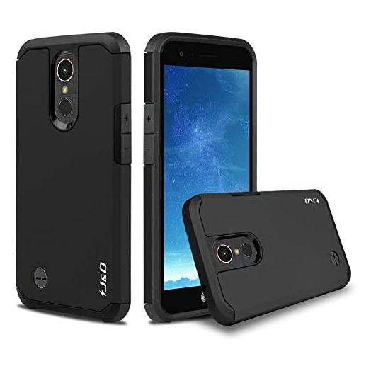 J&D Case Compatible for LG K20 V/LG K20 Plus/LG Harmony/LG K10 2017 / LG V5 / LG Grace Case, Heavy Duty Dual Layer Hybrid Shockproof Protective Rugged Bumper Case for LG K20 V Case, Black