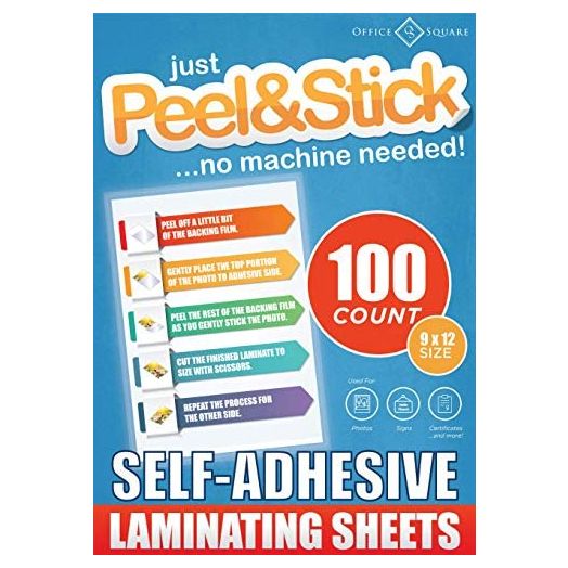 100-Pack Self-Adhesive Laminating Sheets by Office Square, Self-Seal, No Machine Needed, Letter Size, 4 Mil Thick