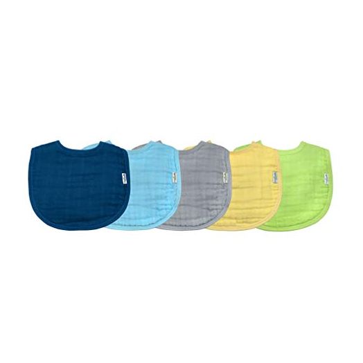 green sprouts Muslin Bibs made from Organic Cotton (5 pack)| 4 absorbent layers protect from sniffles, drips, & drools | 100% Organic cotton muslin, Adjustable snap closure, Machine washable