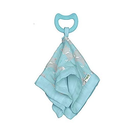 Muslin Snuggle Blankie Teether Made from Organic Cotton, Textures and Crinkle Sounds Soothe and Comfort Baby, Organic Cotton Muslin-Terry Security Blanket, Food-Safe Silicone, Machine Washable