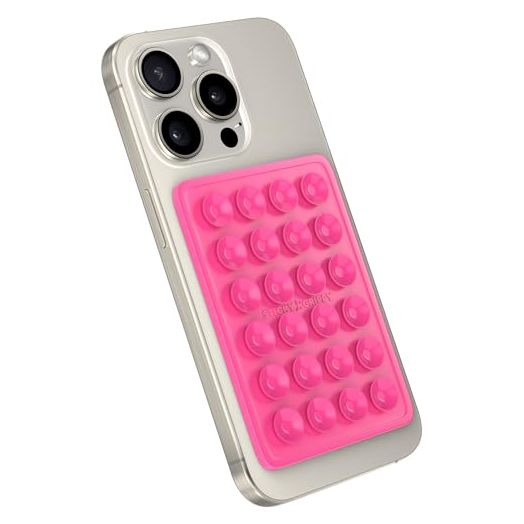 Suction Phone Case Mount, Silicon Adhesive Phone Accessory for iPhone and Android, Hands-Free Fidget Toy Mirror Shower Phone Holder, Tiktok Videos and Selfies (Pink)
