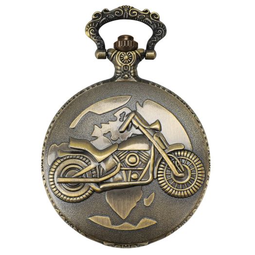 LKINNT Fashion Watch Vintage Bronze Skeleton Men's Children's Gift Motorcycle Copper Hanging Quartz Pocket Watch with Chain PMT(Brass1)