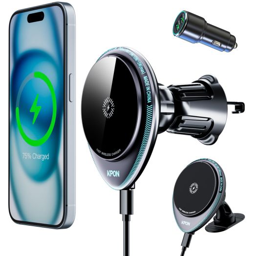 KPON for Magsafe Car Mount Charger,15W MAX Magnetic Phone Holder Wireless Car Charger, Fast Charging Air Vent/Dashboard for iPhone 15 Pro Max Plus Mini/14/13/12/Mini/Samsung Galaxy/Google MagSafe Case