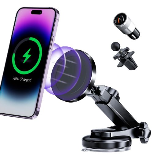 MagSafe Car Mount Charger, Wireless Car Charger Compatible with iPhone 15/14/13/12 Pro Max, MagSafe Case, Magnetic Car Phone Holder Mount Fast Charging for Dashboard/Air Vent/Windshield