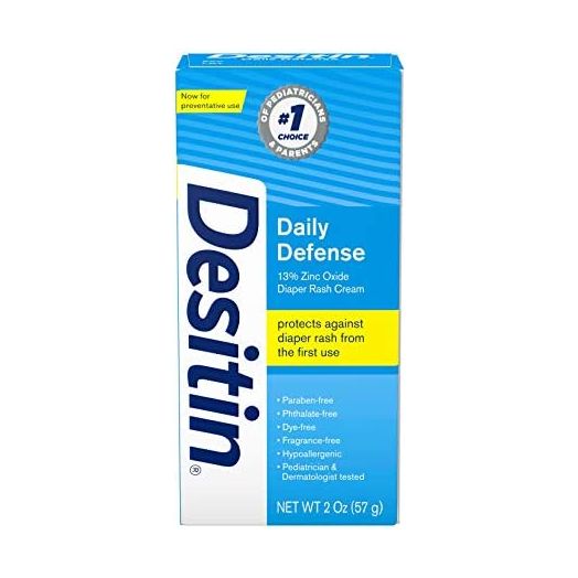 Desitin Daily Defense Baby Diaper Rash Cream with 13% Zinc Oxide Barrier Cream to Treat, Relieve & Prevent Diaper Rash, Hypoallergenic, Dye-, Phthalate- & Paraben-Free, Travel Size, 2 oz