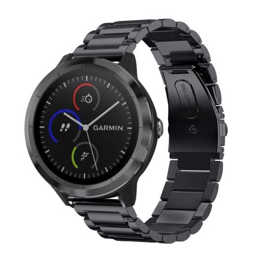 Fintie 20mm Metal Bands Compatible with Garmin Vivoactive 5/Vivoactive 3/3 Music/Venu Sq/Venu 2 Plus/Forerunner 245/645, Samsung Galaxy Watch 42mm/Watch 3 41mm/Active 2 1, Black