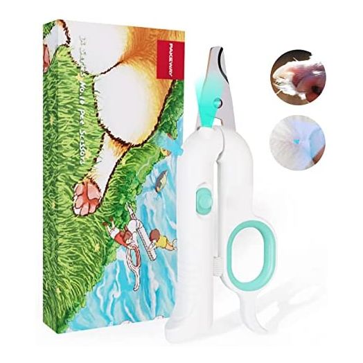PAKEWAY Pet Nail Clipper with LED & -U-V Light, Cat Claw Trimmer with Ultra Bright LED Light for Nail Bloodline to Avoid Over Cutting, Sharp Angled Blade Grooming Tool for Dog Cat Rabbit Small Animals