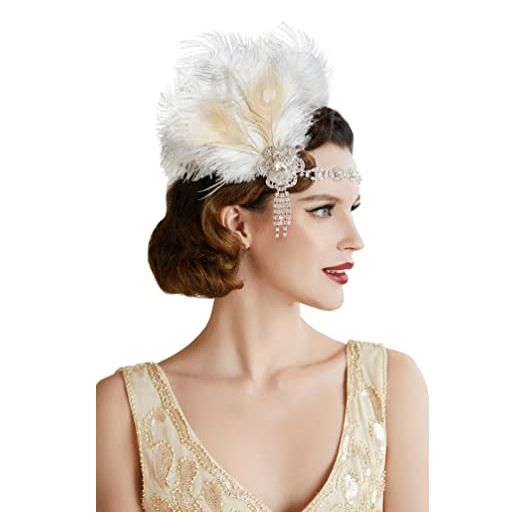 BABEYOND Vintage 1920s Flapper Headband Roaring 20s Great Gatsby Headpiece with Peacock Feather 1920s Flapper Gatsby Hair Accessories