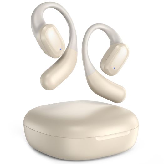 Open Ear Headphones, Bluetooth 5.3 Wireless Earbuds with Earhooks, 60 Hours Playtime, Fast Charging, Sweat Resistant, Sport Earphones with Digital Display Charging Case for Workout Skin Tone White