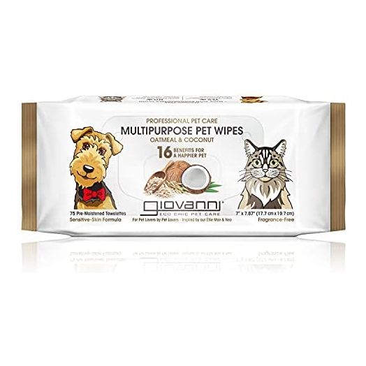 GIOVANNI Multipurpose Pet Wipes, Pack of 75 – Oatmeal & Coconut Helps Neutralizes Odors