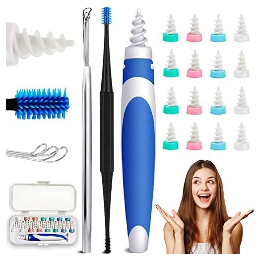 Q-Grips Earwax Remover Ear-Wax-Removal-Tool Ear Wax Remover Silicone Ear Cleaner Safe Soft Q Twist Spiral Smart Reusable Q Grip Ear Picker Clean Kit No Pain 16 Replacement Tips for Adults Kids Humans