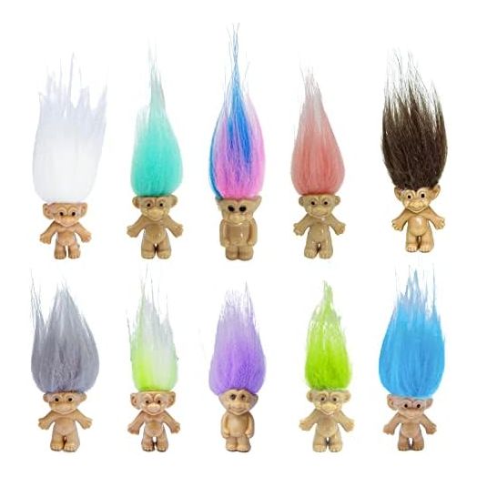 Mini PVC Vintage Trolls Lucky Doll Mini Action Figures 1.2" Cake Toppers Chromatic Adorable Cute Little Guys Collection, School Project, Arts Crafts, Party Favors (10pack)