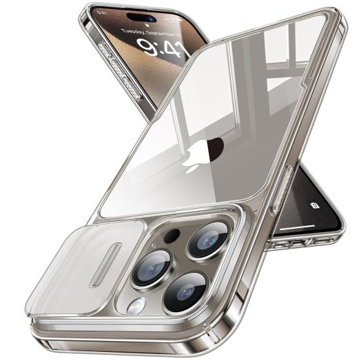 With Sliding Camera Cover,[Military Drop Protection] [Non-Yellowing] [Excellent Touch] Slim Protective Hard iPhone 15 Professional Cases 6.1 inch,Crystal ClearGPIPH15P-WT)