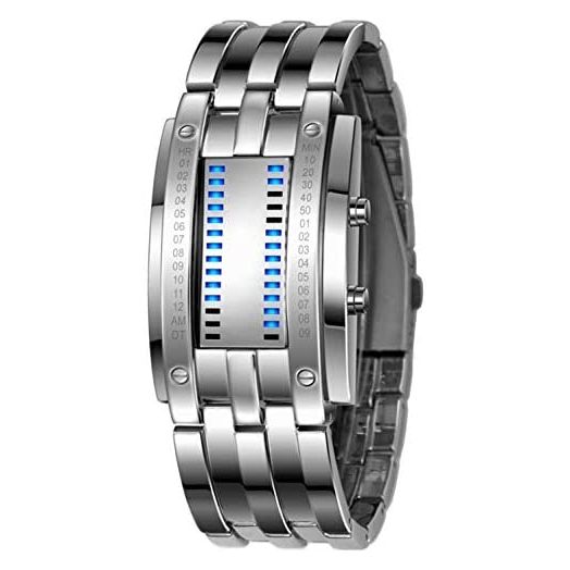 Men's Rectangular Stainless Steel Watch Blue LED Watch Classic Creative Fashion Black electroplated Watch