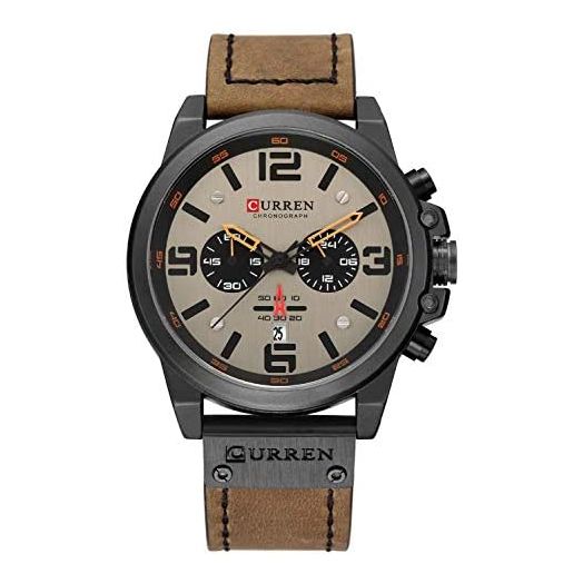 CURREN Chronograph Fashion Trend Multi-Function Waterproof Quartz Watch Leather Strap Military Watch