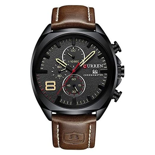 Mens Leather Strap Watches Classic Casual Dress Stainless Steel Waterproof Chronograph Date Analog Quartz Watch