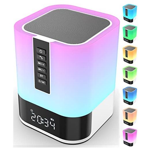 Bluetooth Speaker with Lights, Alarm Clock Bluetooth Speaker for Bedroom, Touch Control Bedside Lamp, Dimmable RGB Multicolor Changing LED Table Lamp, MP3 Player, Wireless Speaker with Lights
