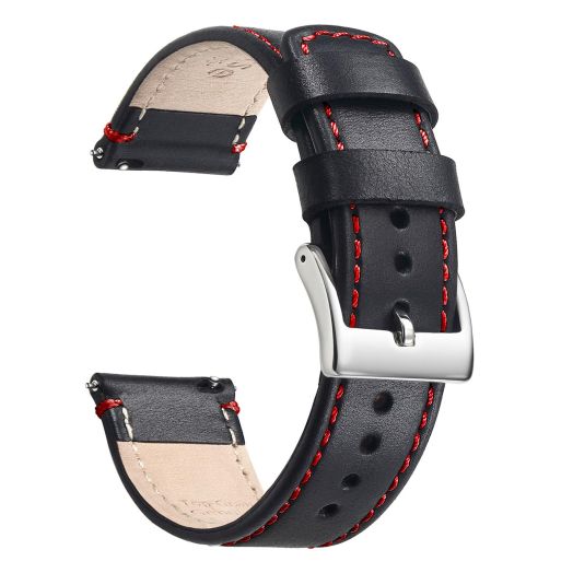 Artthurse Top Grain Leather Watch Band, Quick Release Genuine Leather, 20mm 22mm Watch Strap for Men and Women (22mm, Black Red/Black)