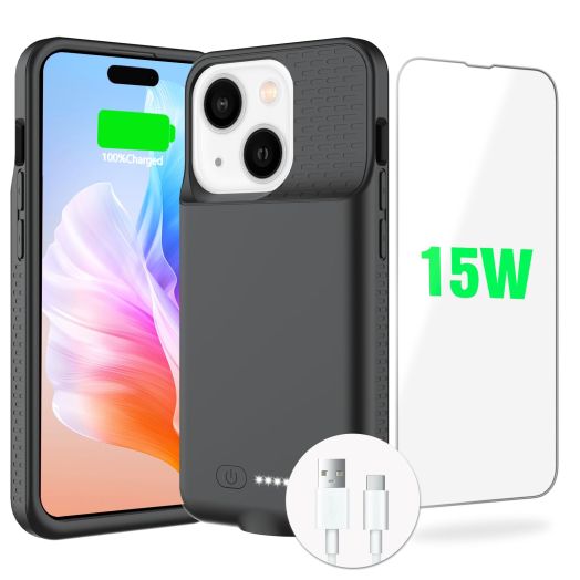 GIN FOXI 7000mAh Cellular Phone Case for iPhone 15 & 15 Pro, 15W Fast Charging, Ultra-Slim Lightweight, Anti-Fall, Premium TPU, Black