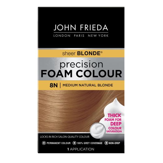 John Frieda Sheer Blonde Permanent Precision Hair Color Foam, 8N Medium Natural Blonde, 1 Application