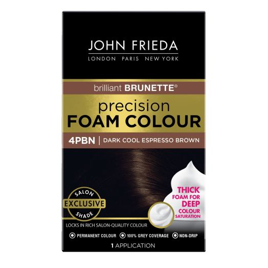 John Frieda Brilliant Brunette Permanent Precision Hair Color Foam, 4PBN Dark Cool Espresso Brown, 1 Application