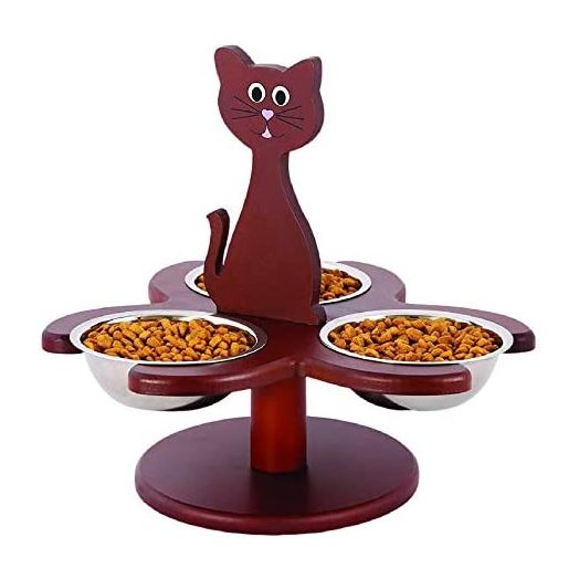 Etna Pet Store Elevated Cat Bowls - This Wooden, Raised Pet Feeder Promotes Better Digestion and is Easy on The Joints - Multiple Cat Feeder with 3 Removable Cat Bowls for Food and Water