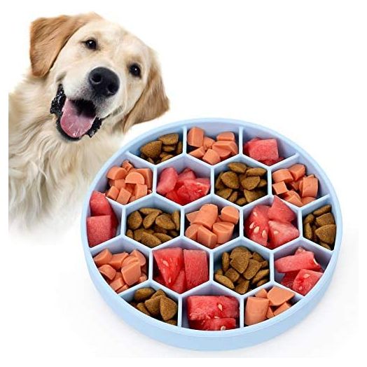 Pawow Slow Feeder Dog Bowl with Bottom Suction Cup, Puzzle Feeders Bowl Fun Feeder Interactive Bloat Stop Dogs Dish, Silicone Slow Feed Pet Food Water Bowl for Large Medium Small Dogs