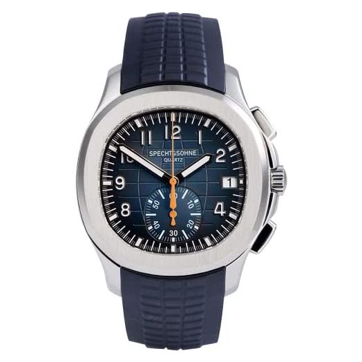 Specht&Sohne Men's Quartz Watches for Men Chronograph Display Waterproof 42mm Steel Sports Watches Luminous Rubber Strap Waterproof Analogue Wrist Watch