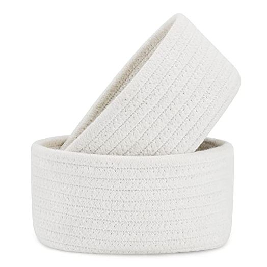 ABenkle 2 Pack Small Woven Baskets, Empty Tiny Storage Baskets, Mini Cotton Rope Baskets, Oval Decorative Hampers, Montessori Storage Bins for Toys, Empty Gift Basket for Baby Nursery