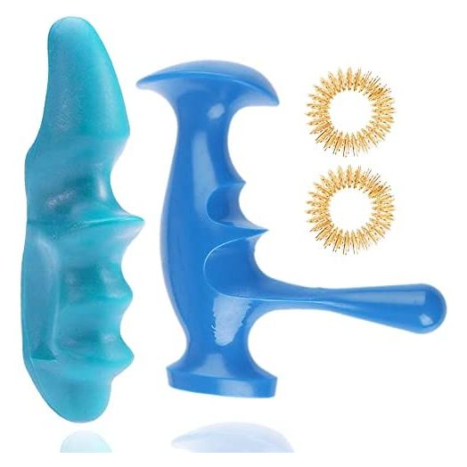 Manual Trigger Point Massage Tool and Thumb Saver for Full Body Deep Tissue Massage, with 2 Pieces Finger Ring, Stress Relief