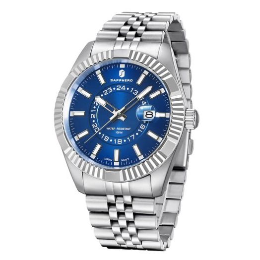 SAPPHERO Men's Analog Watch Gold Sliver Stainless Steel Classic Elegant Date Business Formal Dress Slicone Strap Watches for Men
