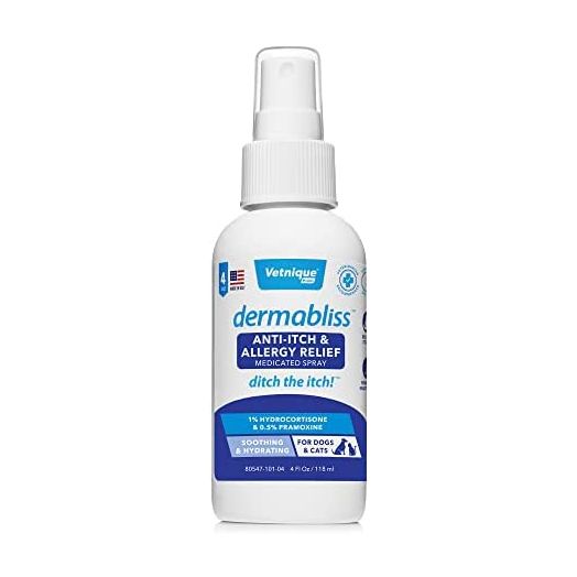 VETNIQUE LABS Dermabliss Anti-Itch & Allergy Relief Spray for Dogs & Cats with Hydrocortisone for Skin Care & Hot Spots - Fragrance Free, Ditch The Itch 4oz Spray Bottle