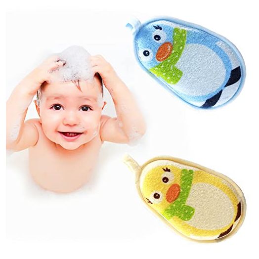 Hokoad Baby Bath Sponge, 2 Pack Cartoon Animal Style Baby Sponge for Bathing, Infants Bath Sponge Ultra Soft & Absorbent Natural and Safe Great for Sensitive Skin, for Boys & Girls (Penguin)