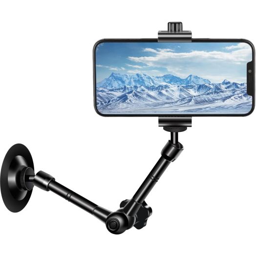 Phone Wall Mount Holder Bracket Magic Arm and Clamp, Compatible with 3.5-6.7'' iPhone/Samsung Galaxy/Nexus/HTC/LG Most Mobile Cell Phone Smart Phones and GPS up to 4" Wide(Upgraded Version)