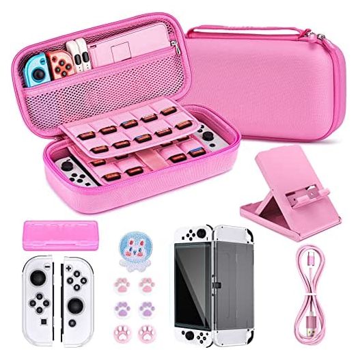 Younik Switch OLED Accessories Bundle, 16 in 1 Accessories Kit Includes Switch OLED Carrying Case, Protective Case Cover for Console & J-Con, Screen Protector, Adjustable Stand, Switch Game Case
