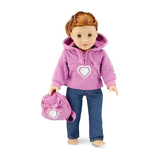 Emily Rose 18 Inch Doll - 3 Piece Pink Heart Hoody 18" Doll Clothes Outfit for Valentine's Day! | Compatible with American Girl Dolls