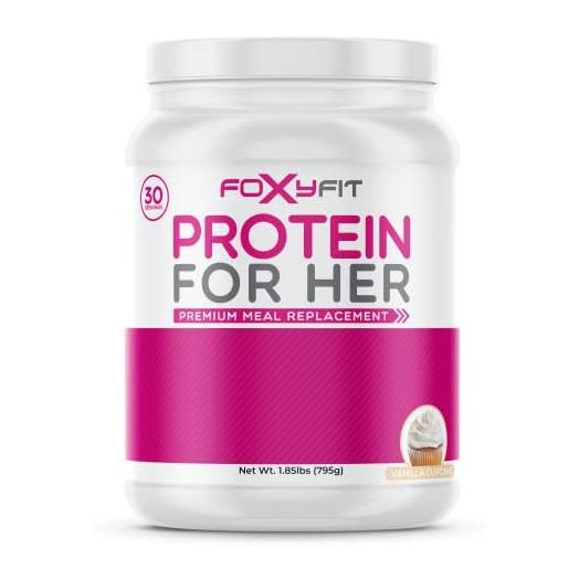 FoxyFit Protein for Her, Vanilla Cupcake Whey Protein Powder with CLA and Biotin for a Healthy Glow (1.85 lbs)
