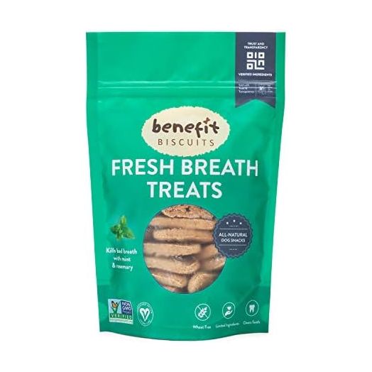 Benefit Biscuits, All Natural Dog Treats, Certified Vegan, Non GMO, Wheat Free, Healthy Dog Biscuits, Made in USA (Mint, Regular Bag, 7oz)