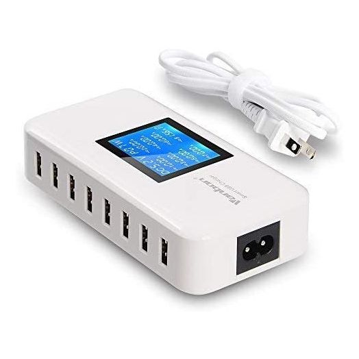 Multiple USB Charger, 60W/12A 8-Port Desktop Charger Charging Station Multi Port Travel Fast Wall Charger Hub with LCD for Smart Phones, Tablet and More (White)