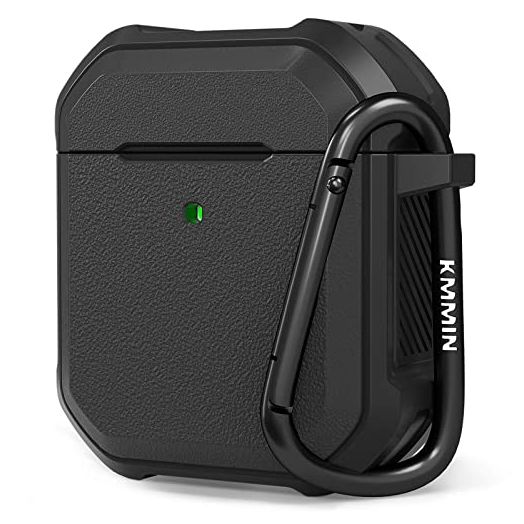 Airpods Case Cover, Airpods 2 & 1 Protective Hard Case Rugged Full-Body Shockproof for Men Women with Keychain Front LED Visible Designed for Airpod Case 2nd Generation - Black