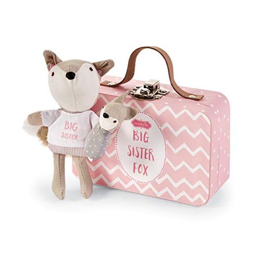 Mud Pie Mini"I'm A Big Sister" Fox Set, Pink, 4.5" x 3"x 1.5" , 2 Piece Set