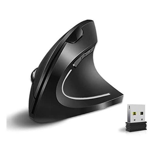 Vassink Ergonomic Mouse, Rechargeable Wireless Mouse, 2.4GHz Rechargeable Wireless Vertical Optical Mice with USB Receiver, 6 Buttons, 800/1200/1600 DPI, for Laptop, PC, Computer Black