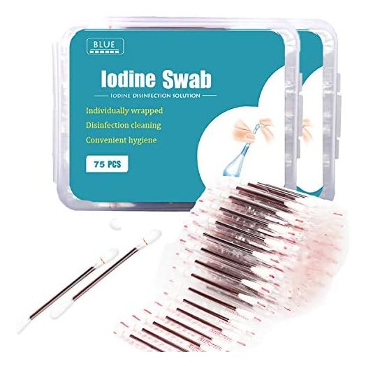 150 Individually Wrapped- Iodine Q Tips Swabs Solution Filled| First Aid Swabsticks for Nasal Ears Bruise Travel