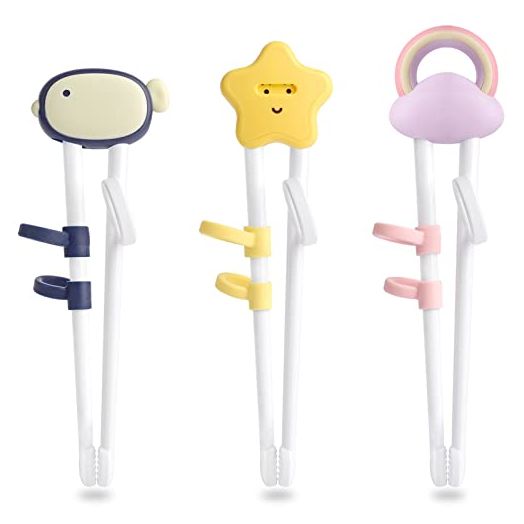 Training chopsticks for kids and beginners, 3 Pairs chopstick set with attachable learning chopstick helper